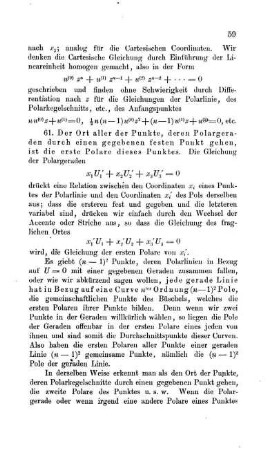 Die erste Polarcurve und die gerade Polare; Pole einer Geraden.
