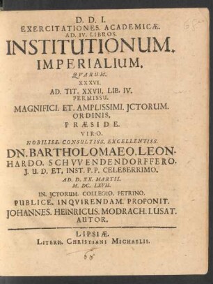 Exercitationes Academicae Ad IV Libros Institutionum Imperialium