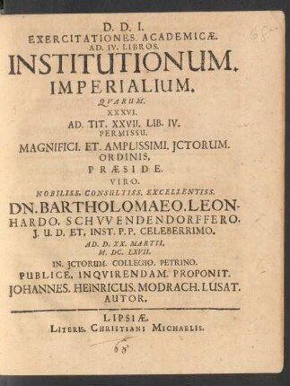 Exercitationes Academicae Ad IV Libros Institutionum Imperialium