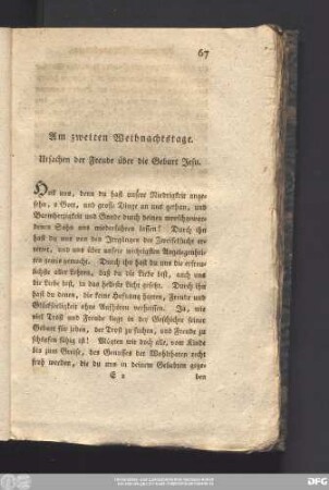 Am zweiten Weihnachtstage. Ursachen der Freude über die Geburt Jesu.