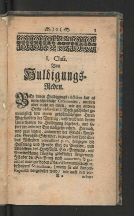 I. Class. Von Huldigungs- Reden.