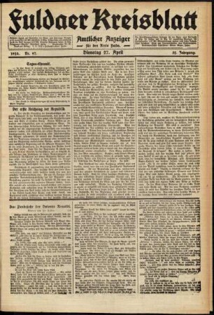 Ausgabe vom Dienstag, den 27. April 1920.