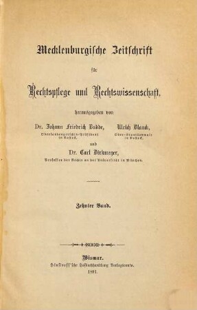 Mecklenburgische Zeitschrift für Rechtspflege, Rechtswissenschaft, Verwaltung. 10. 1891