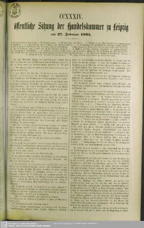 CCXXXIV. öffentliche Sitzung der Handelskammer zu Leipzig am 27. Februar 1894