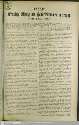 CCXXXIV. öffentliche Sitzung der Handelskammer zu Leipzig am 27. Februar 1894