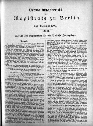 No. 19. Bericht der Deputation für die städtische Irrenpflege