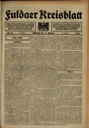 Erste Ausgabe vom Mittwoch, den 11. Februar 1914.