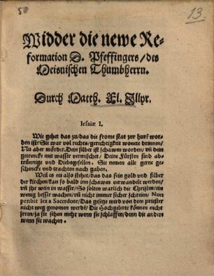 Widder die newe Reformation D. Pfeffingers, des meisnischen Thumbherrn