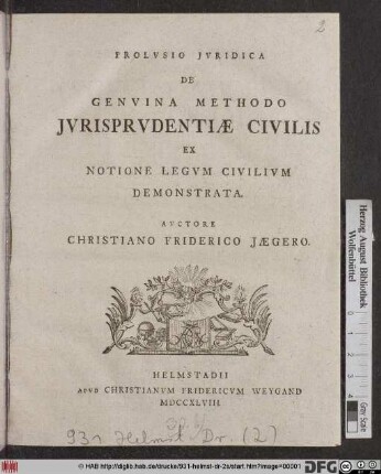 Prolvsio Jvridica De Genvina Methodo Jurisprudentiæ Civilis Ex Notione Legvm Civilivm Demonstrata