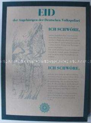 Aushang-Tafel mit dem Eid der Volkspolizei der DDR