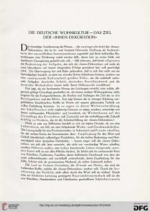Die Deutsche Wohnkultur - Das Ziel der "Innen-Dekoration"