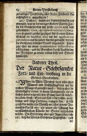 Anderer Theil. Der Natur- Gelehrsamkeit Fort- und Ein-weisung in die Gottes-Gelehrtheit.