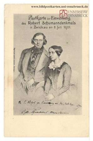 Postkarte zur Einweihung des Robert Schumanndenkmals in Zwickau am 8. Juni 1901