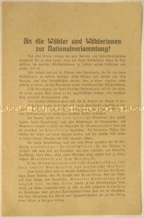 Programmatische Flugschrift des Bundes Deutscher Bodenreformer zur Mitgliederwerbung anlässlich der Wahlen zur Nationalversammlung