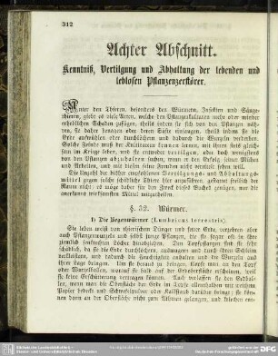 Achter Abschnitt. Kenntniß, Vertilgung und Abhaltung der lebenden und leblosen Pflanzenzerstörer