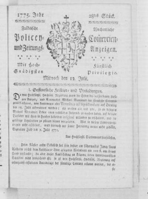 28tes Stück, Ausgabe vom 12. Julii 1775