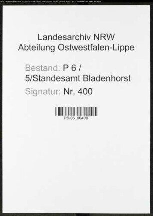 Sterberegister Standesamt Castrop-Rauxel Bladenhorst