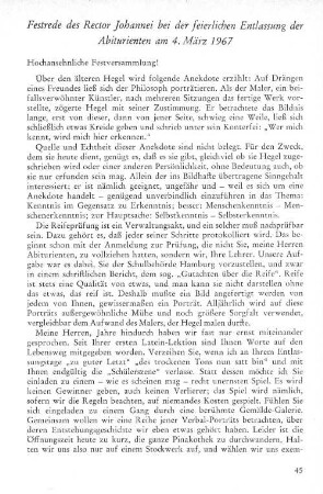 Festrede des Rector Johannei bei der feierlichen Entlassung der Abiturienten am 4. März 1967