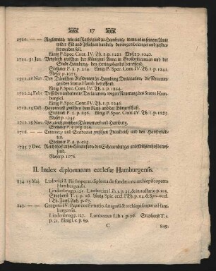 II. Index diplomatum ecclesiae Hamburgensis