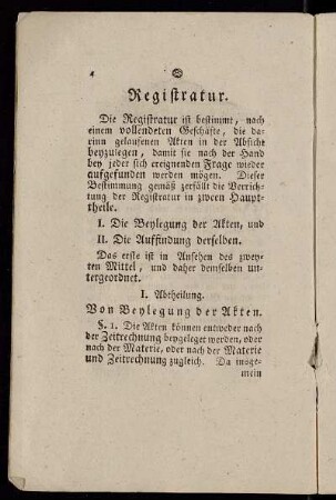 I. Abtheilung. Von Beylegung der Akten.