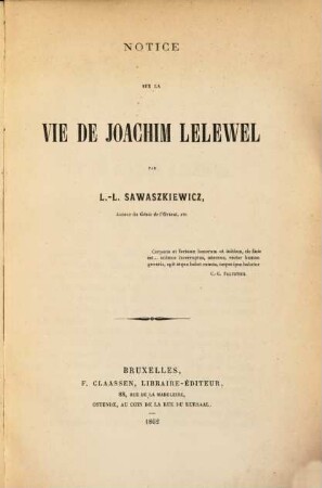 Notice sur la vie de Joachim Lelewel