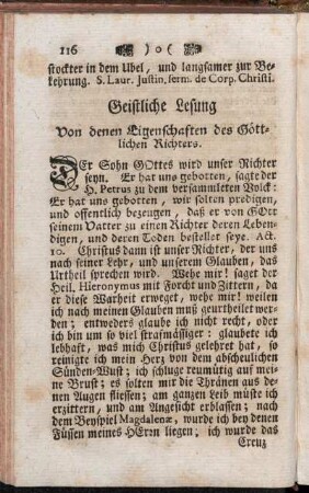 Geistliche Lesung Von denen Eigenschaften des Göttlichen Richters.