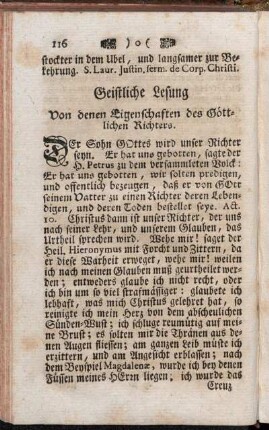 Geistliche Lesung Von denen Eigenschaften des Göttlichen Richters.