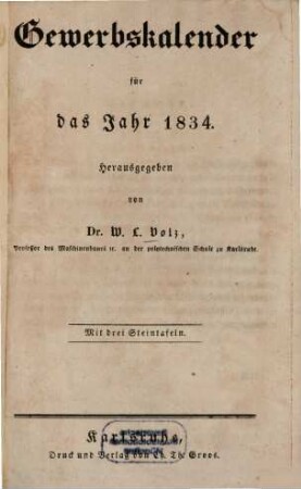 Gewerbskalender : für d. Jahr .., 1834