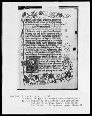 Salwirck-Missale — Initiale S (piritus domini replevit), darin Ausgießung des heiligen Geistes, Folio 46recto