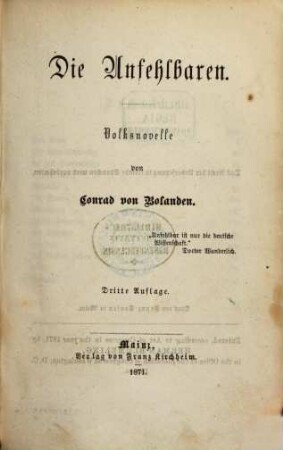Die Unfehlbaren : Volksnovelle
