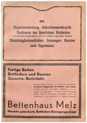 III. Bezirkseinteilung
