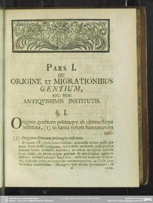 Pars I. De Origine Et Migrationibus Gentium, Nec Non Antiquissimi Institutis
