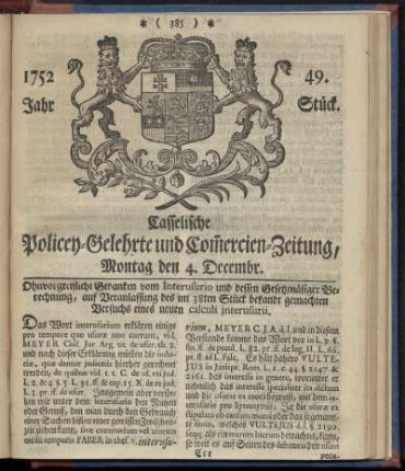 49. Stueck, Montag den 4. Decembr. 1752
