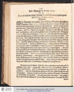 Lit. A. Erb-Vertrag de Anno 1610