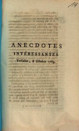 Anecdotes Intéressantes : Versailles, 8 Octobre 1789