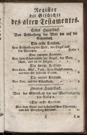 Register der Geschichte des alten Testamentes.