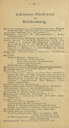 Adressen-Nachweis von Schöneberg