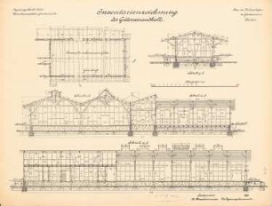 Fischereihafen, Geestemünde: Güterversandhalle: Grundriss, Schnitte 1:100