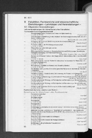 III.1 Allgemeine Veranstaltungen