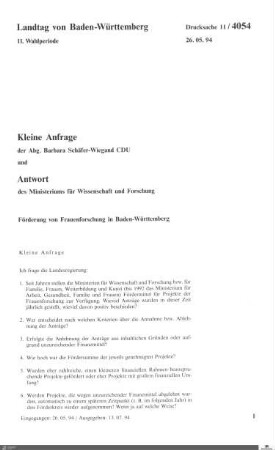 Anfrage der CDU: Förderung von Frauenforschung