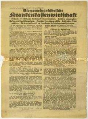 Flugblatt der NSDAP gegen das Krankenkassensystem und Werbung für den "Völkischen Beobachter"