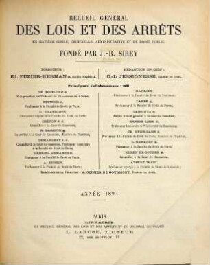 Recueil général des lois et des arrêts. 1894