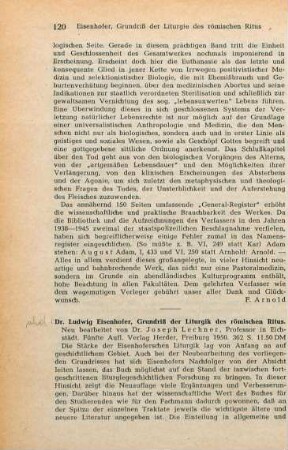 120-121 [Rezension] Eisenhofer, Ludwig, Grundriß der Liturgik des Römischen Ritus