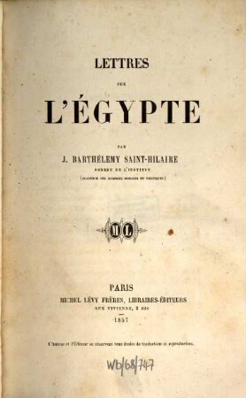 Lettres sur l'Egypte