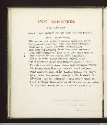 Der Gehenkte : [SW IX: hH6]; [SW IX, S. 51-52/153] / Geschrieben von Max Kommerell
