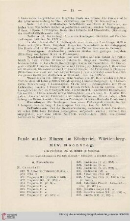 14: Funde antiker Münzen im Königreich Württemberg : XIV. Nachtrag