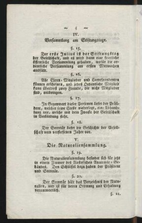V. Die Naturaliensammlung