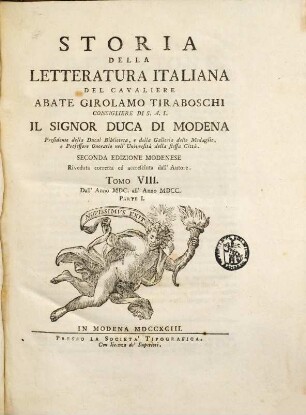 Storia della letteratura italiana. 8. Dall'anno 1600 all'anno 1700. 1