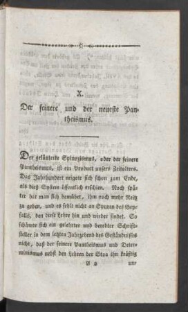 X. Der feinere und der neueste Pantheismus