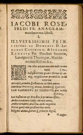 Jacobi Rosefeldi Fr. Anagrammatismorum libell. I.